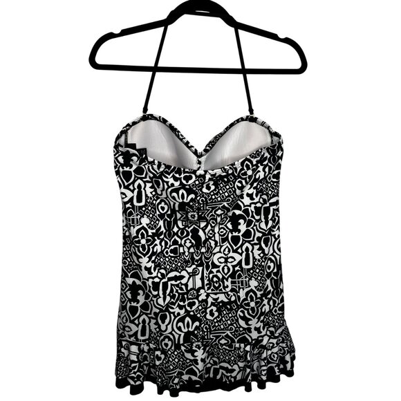 APT. 9‎ Black White Print Halter One-Piece Swimsuit XL Swimdress Conservative - Picture 7 of 11